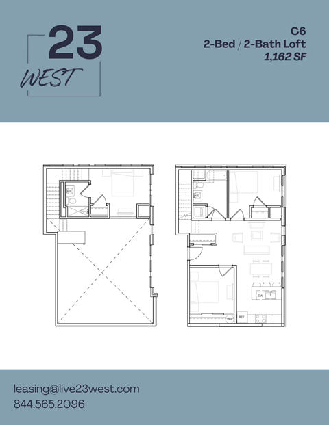 Floor plan for 2 beds, 2 baths, 1162 sqft